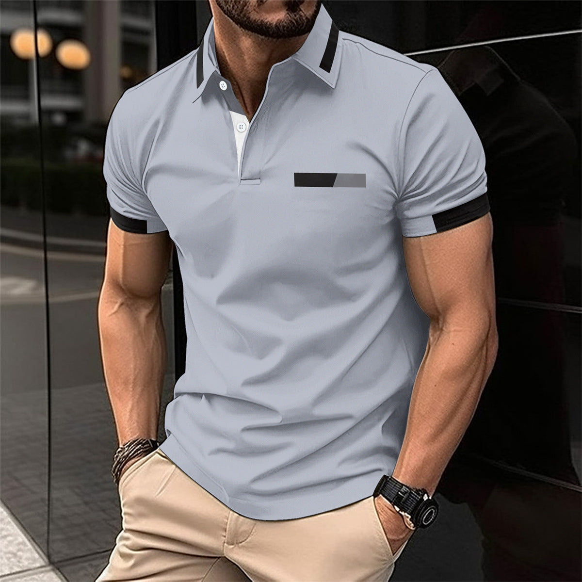 Men’s Striped Short-Sleeve Polo Shirt product view 12