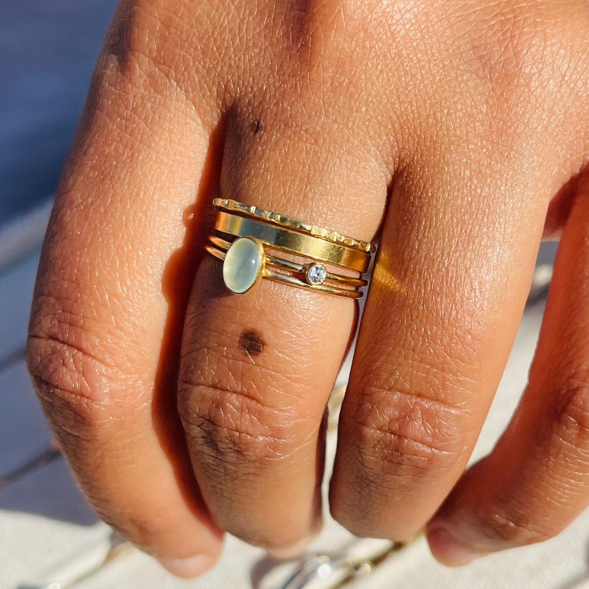 14K gold-filled CZ ring shown from an alternate angle