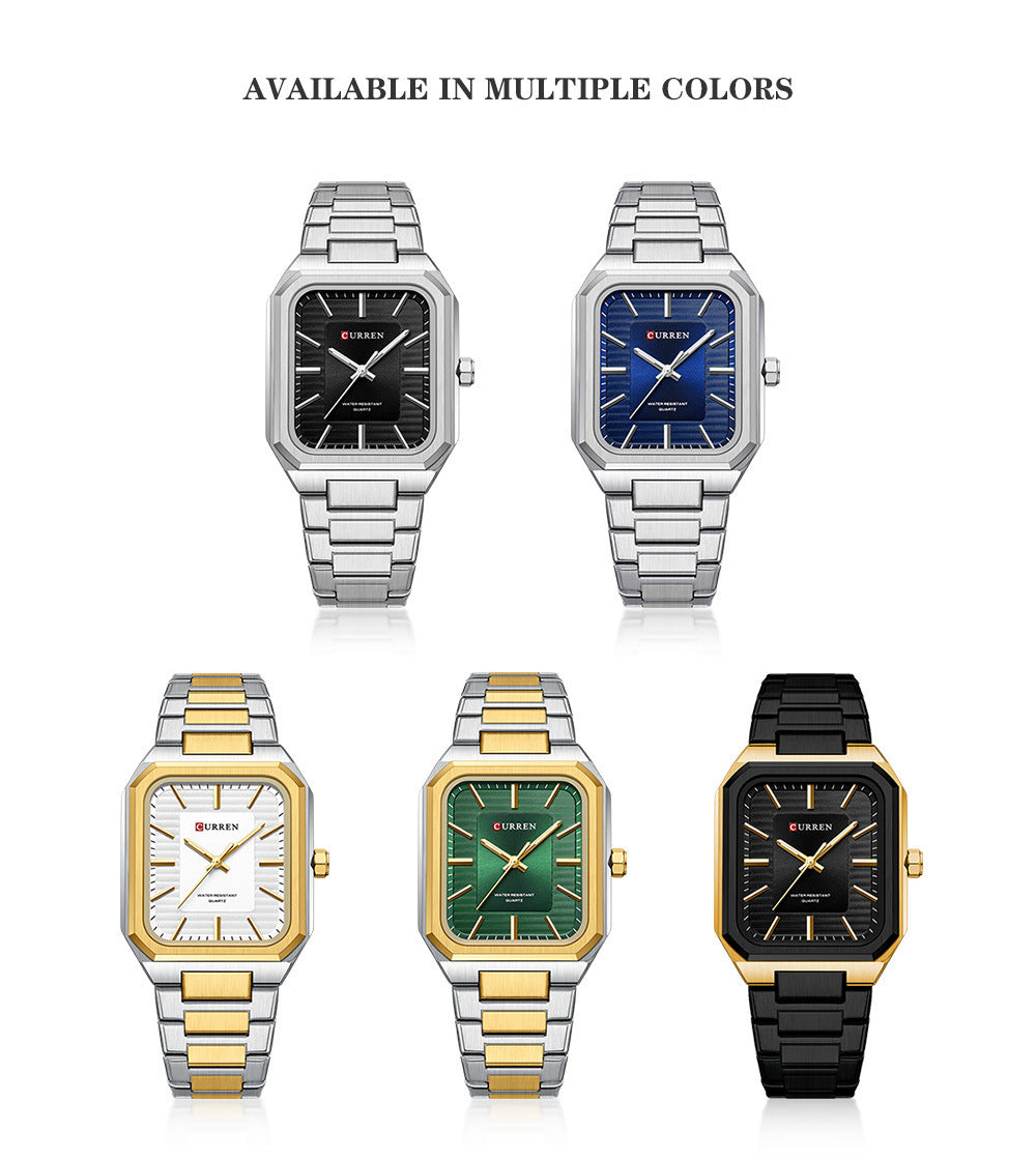 Men’s square business quartz watch, close-up product view