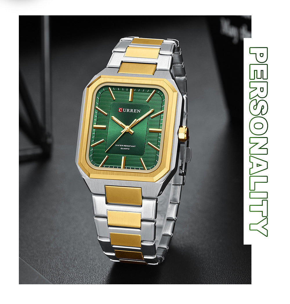 Men’s quartz watch with square case and folding buckle