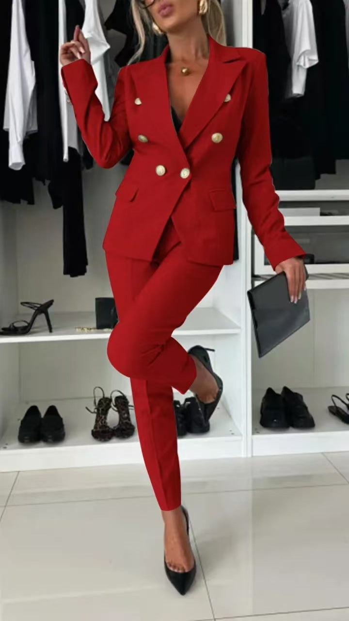 Women's slim-fit trouser and blazer set styled look