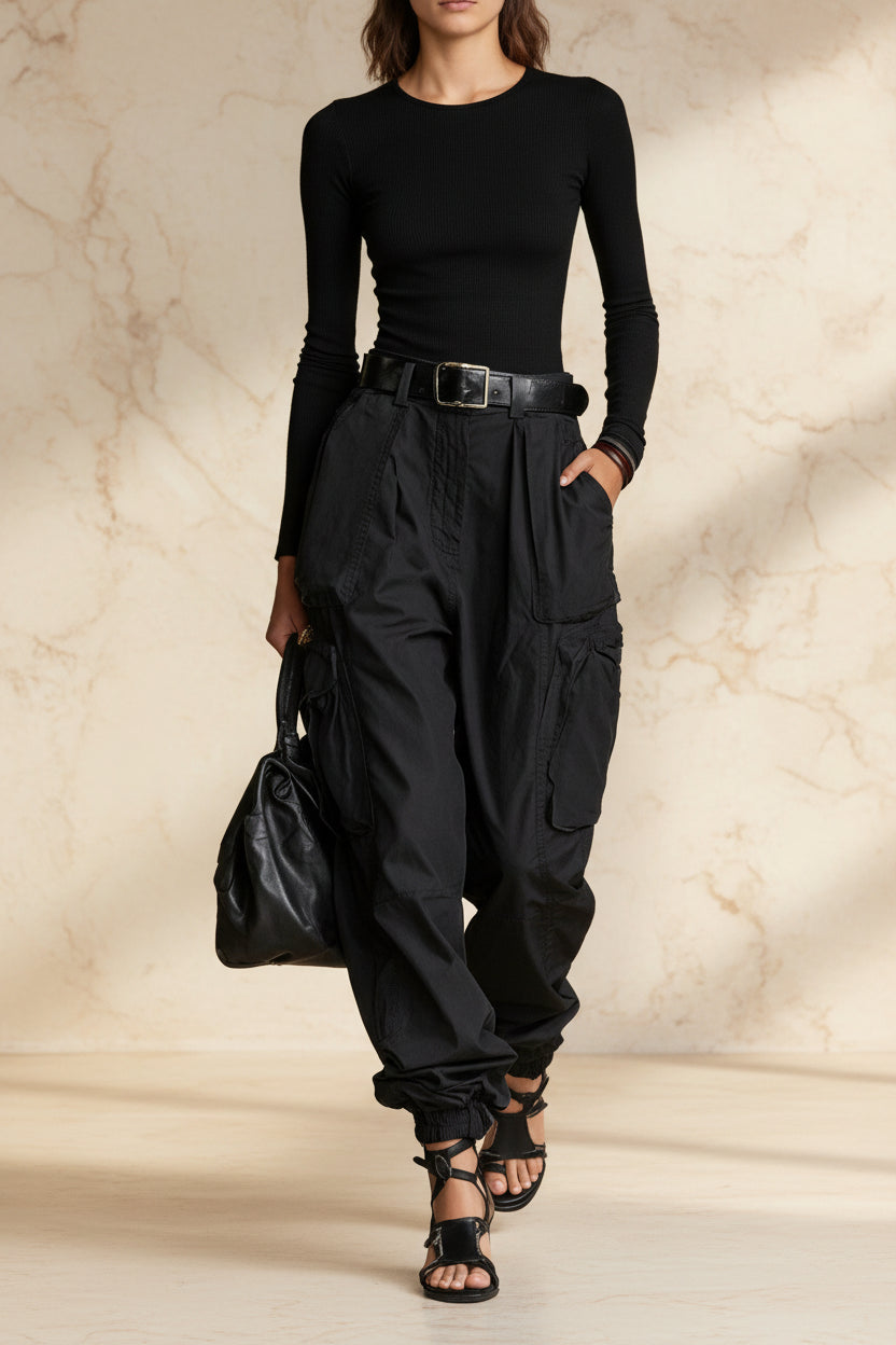 Women's high-waist cargo parachute pants with elastic ankle cuffs — product image 4 of 13