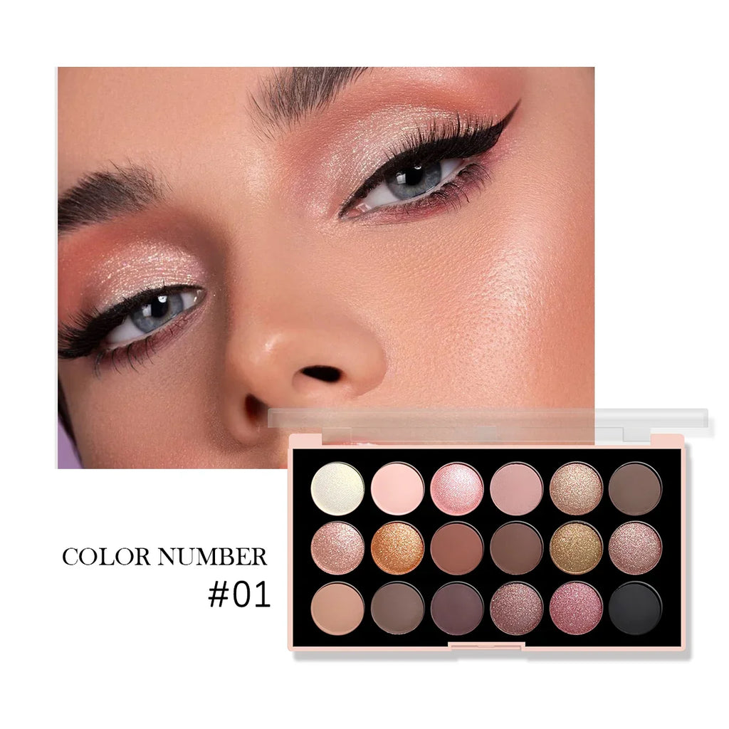 18-color eyeshadow palette packaging and shade assortment