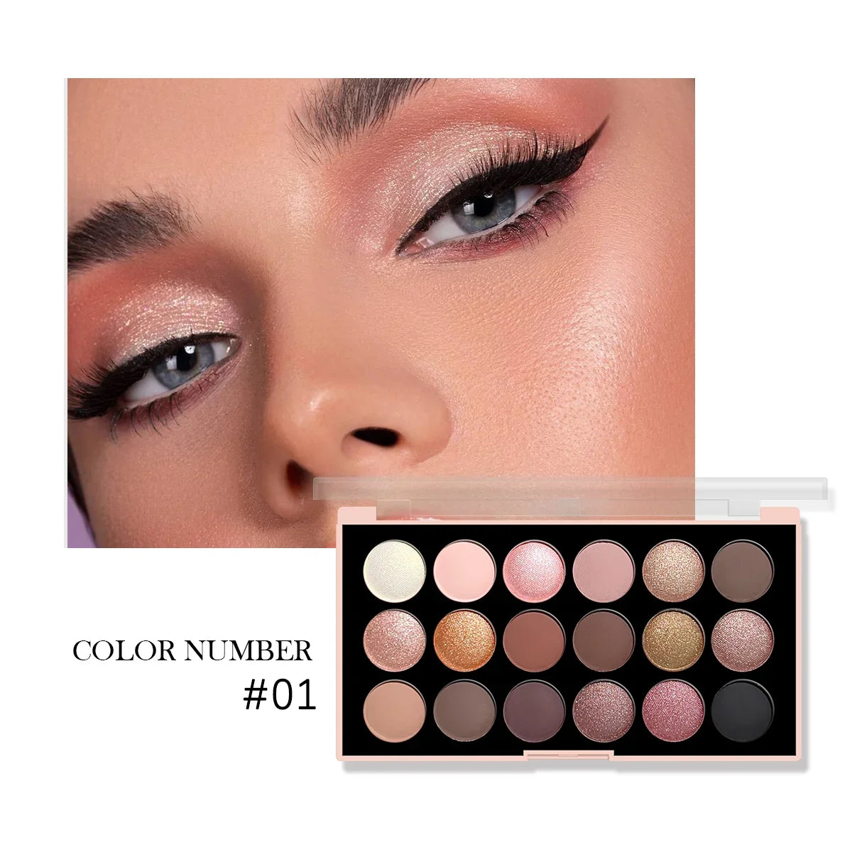 18-color eyeshadow palette packaging and shade assortment