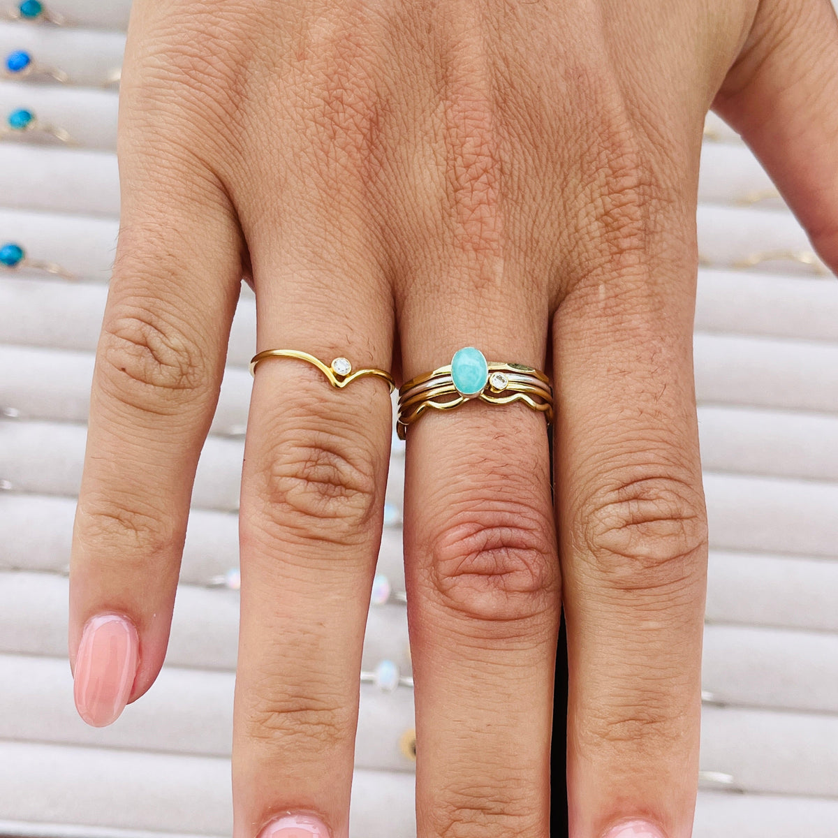 14K gold-filled cubic zirconia ring close-up