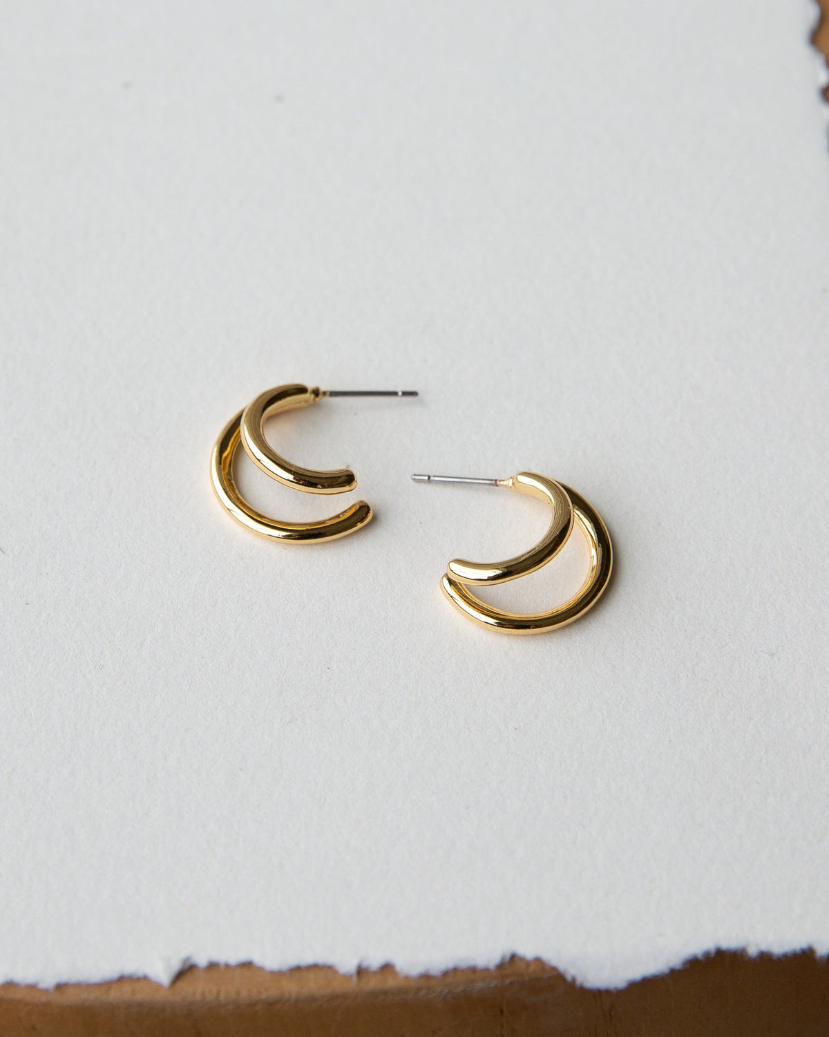 14K gold-plated double hoop earrings in gold