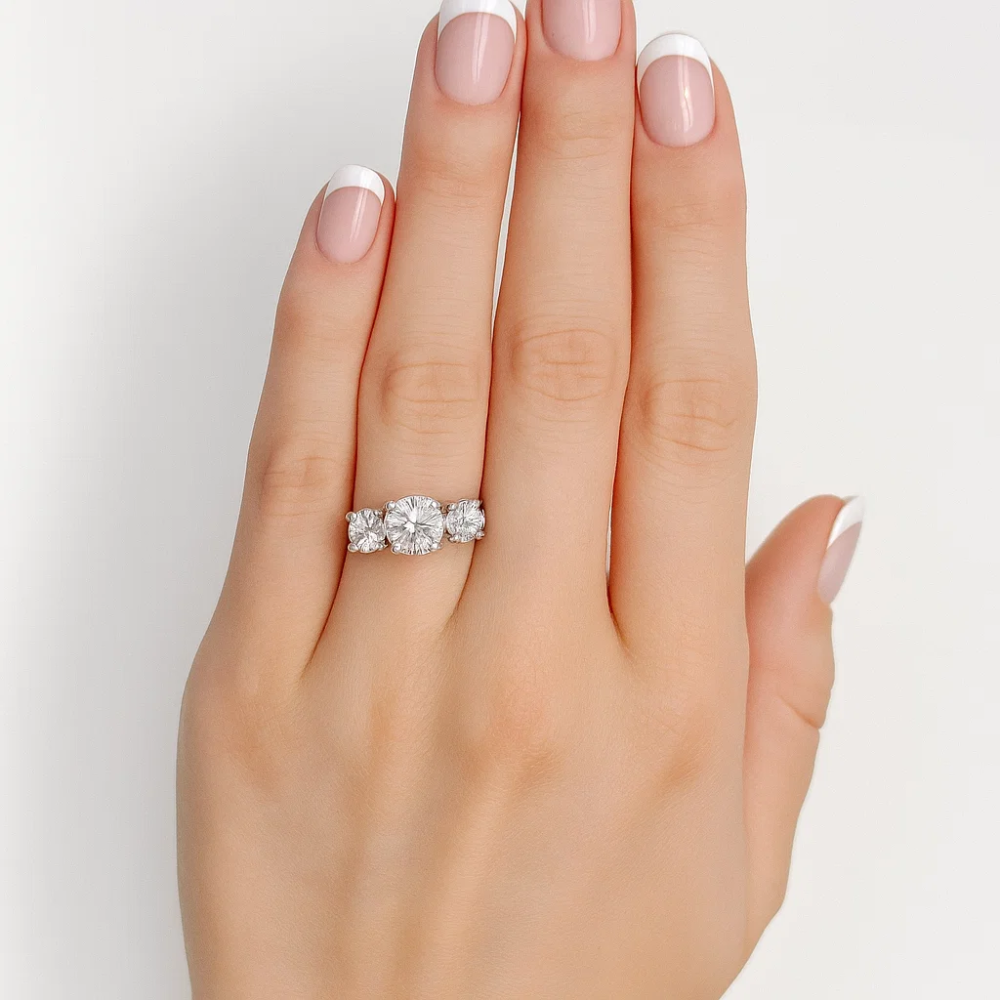 Blair cubic zirconia three stone ring close-up detail