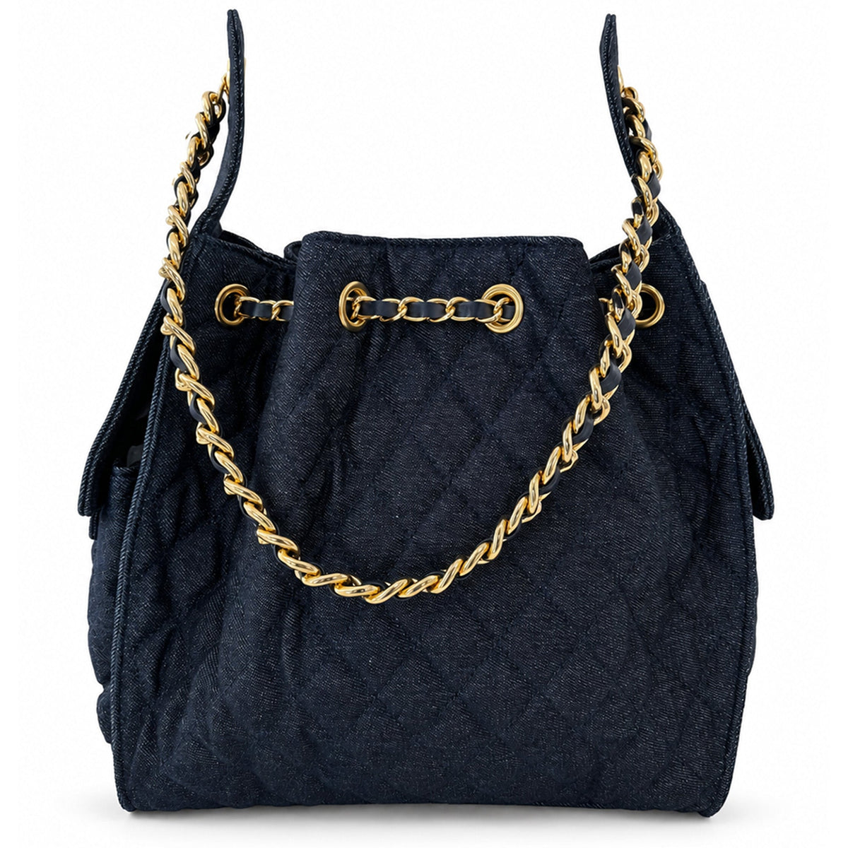 BEACH HAUS Bayshore Dark Wash Denim medium quilted denim bucket bag supplier image 2