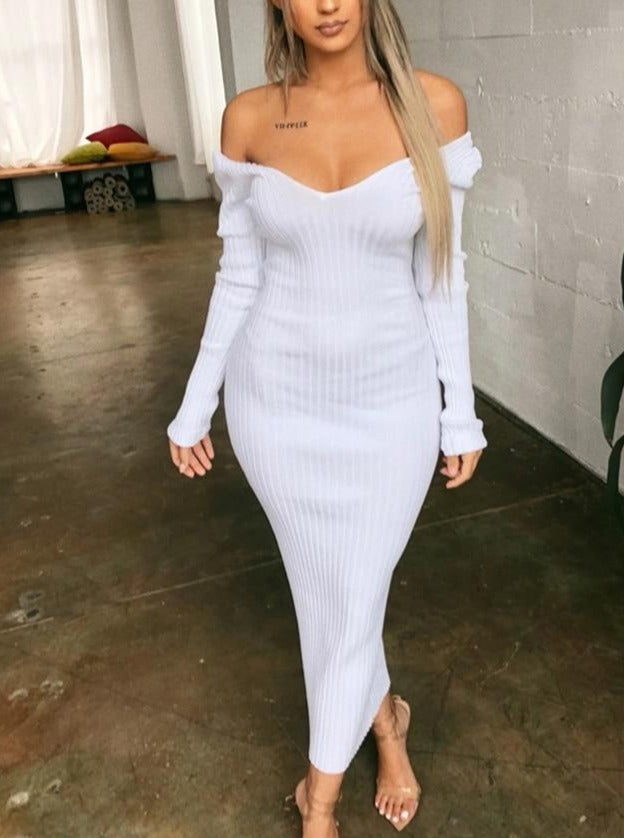 Ribbed V-neck long sleeve midi dress product view 5