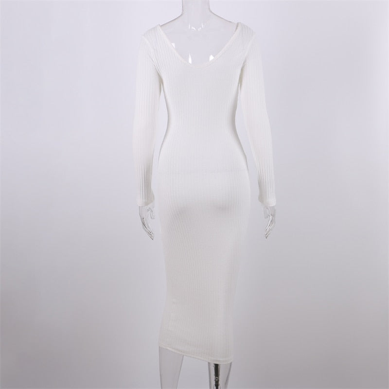 Ribbed V-neck long sleeve midi dress product view 11
