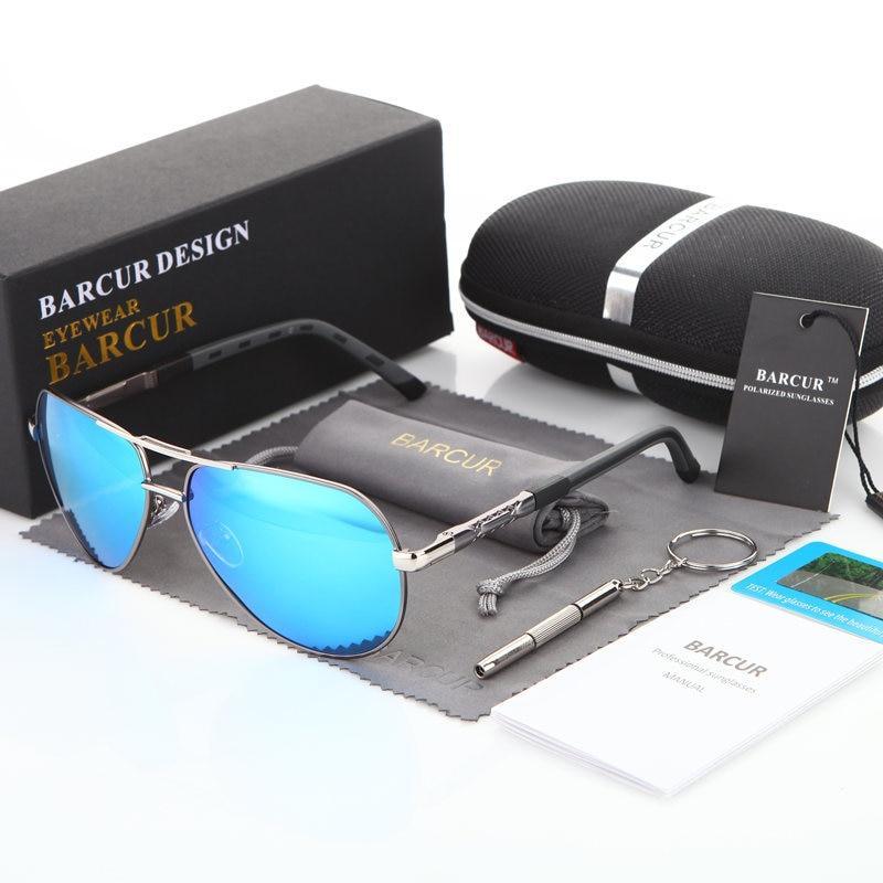 Men’s polarized pilot sunglasses – stainless-steel frame detail