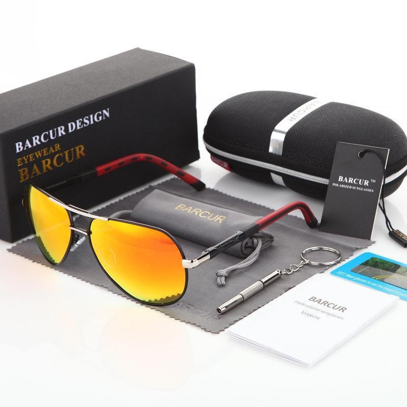 Men’s polarized pilot sunglasses – frame and lens detail