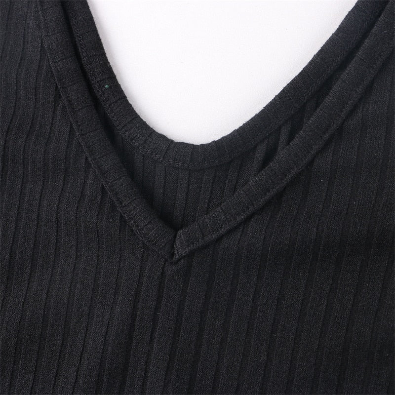 Ribbed V-neck long sleeve midi dress product view 20
