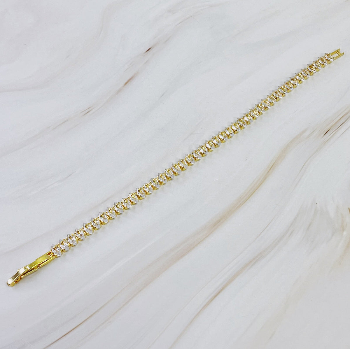 Marquise Sparkle Tennis Bracelet adjustable snap closure detail