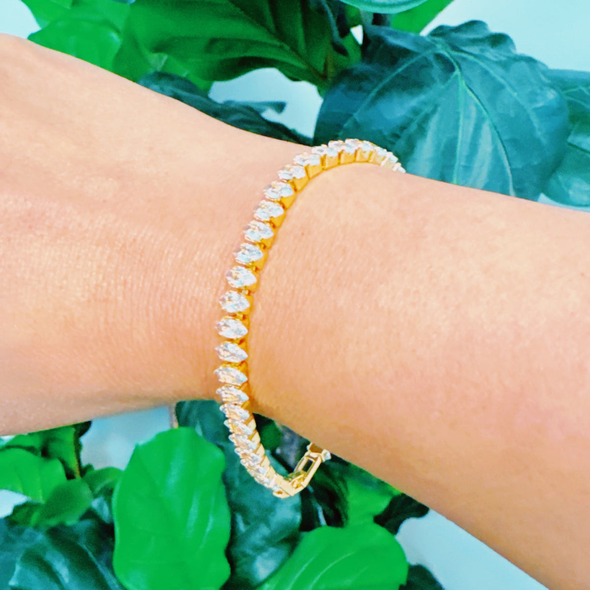 Marquise Sparkle Tennis Bracelet gold-plated marquise crystal design