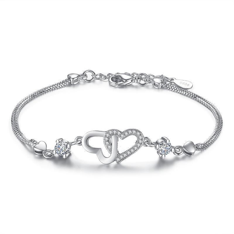 I Love You cubic zirconia double-heart bracelet