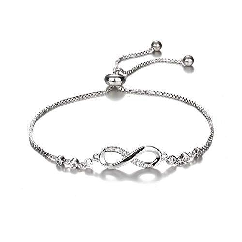 Silver Infinity Bracelet with crystal accents and adjustable chain