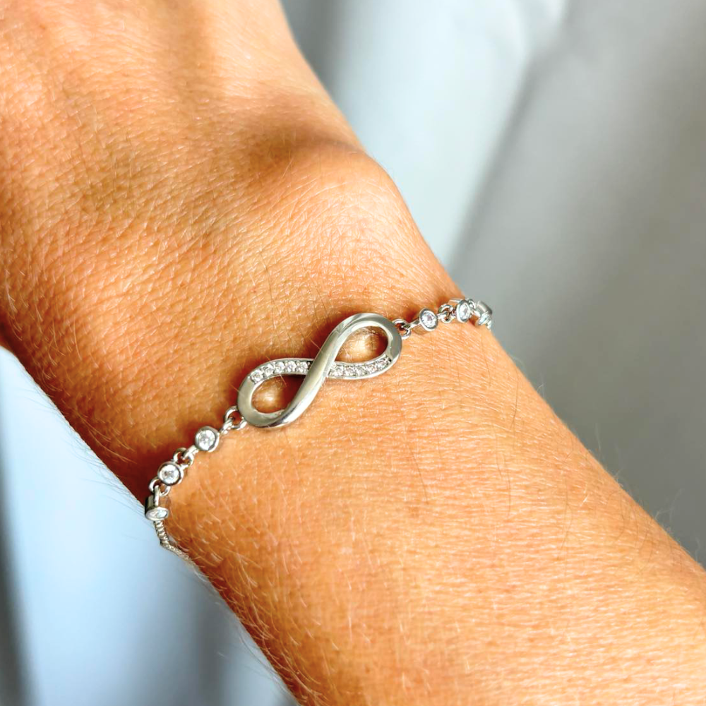 Silver Infinity Bracelet with crystal-accented links