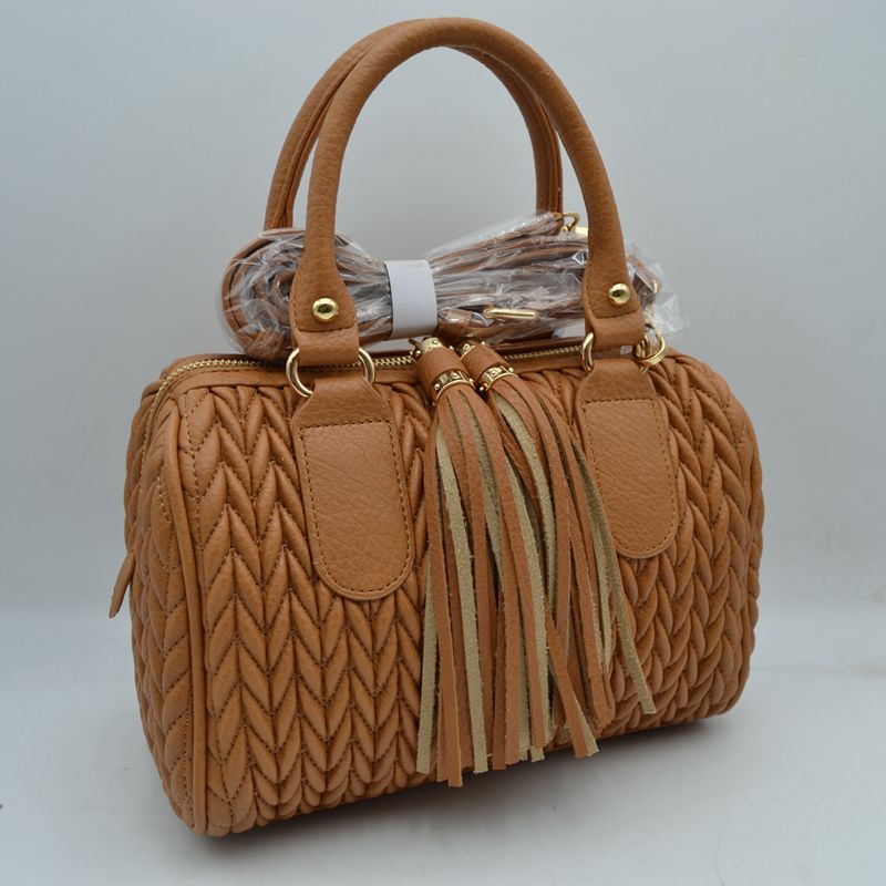 Quilted chevron satchel handbag — product image 13 (JY 0499 BR)