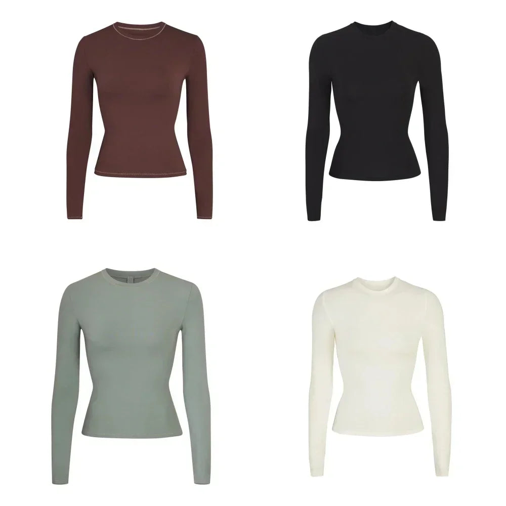 Fitted long-sleeve crewneck top product view