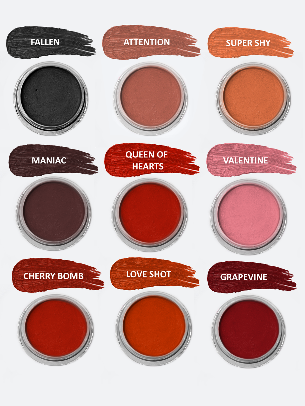 Cupid Lip Mud shade range