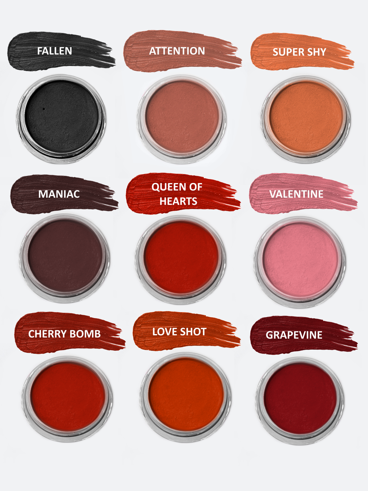 Cupid Lip Mud shade range