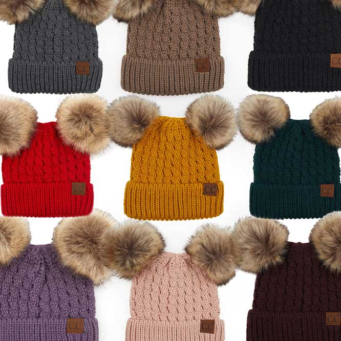 C.C Double Pom Cable Knit Beanie double-pom cable-knit design