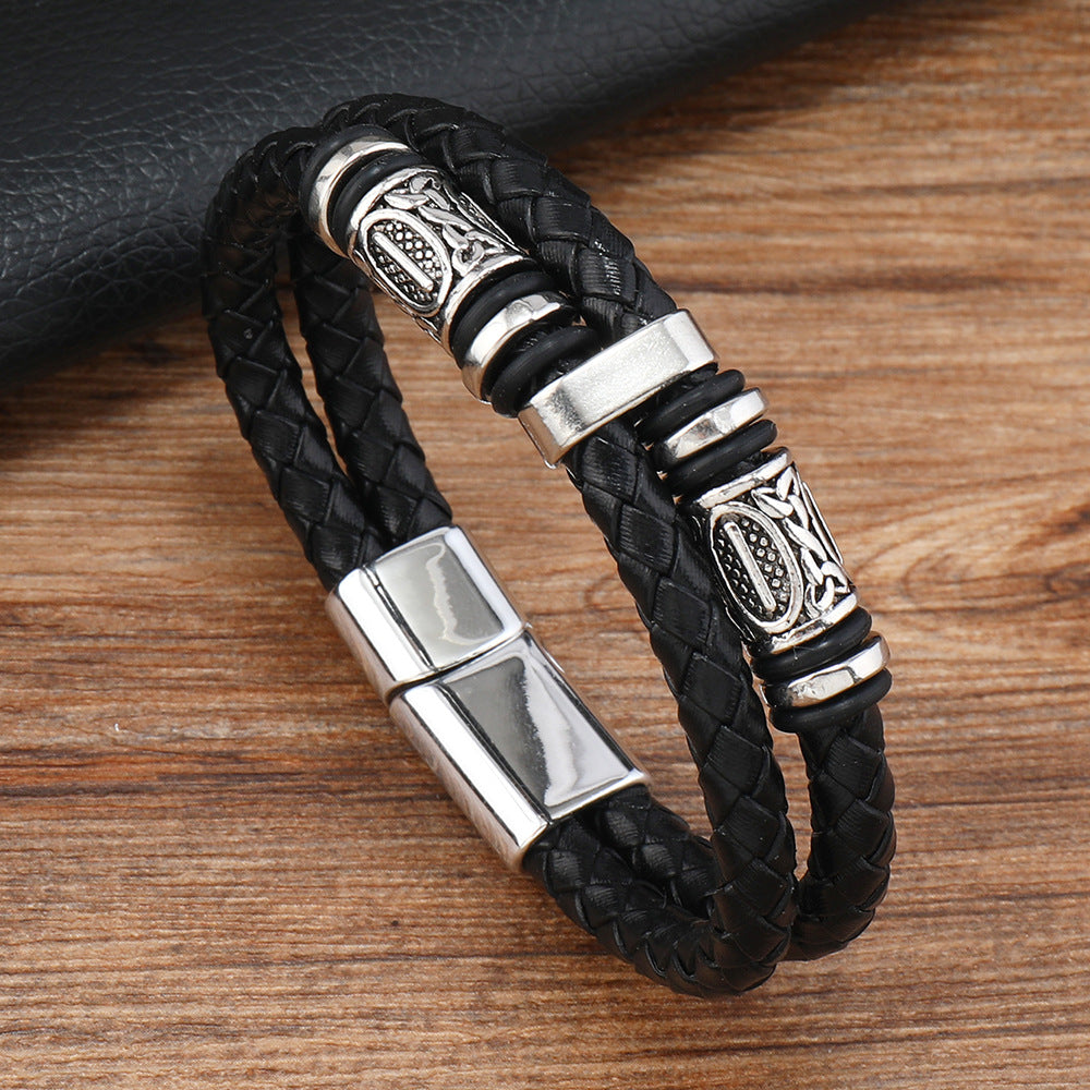 Men’s Retro Beaded Alloy Bracelet product view 1
