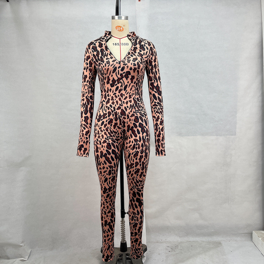 Camel zip-front jumpsuit back and silhouette detail