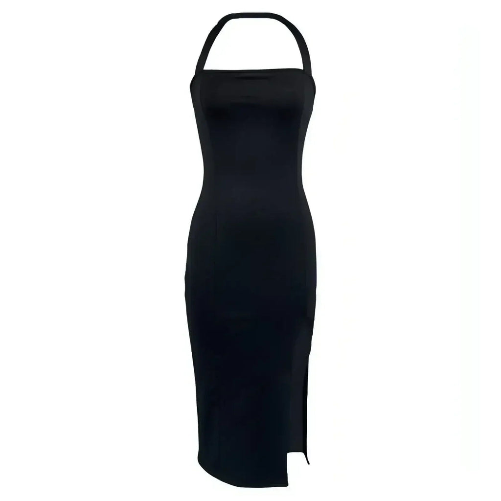 Women's black elegant backless halter dress — product image 5 of 6