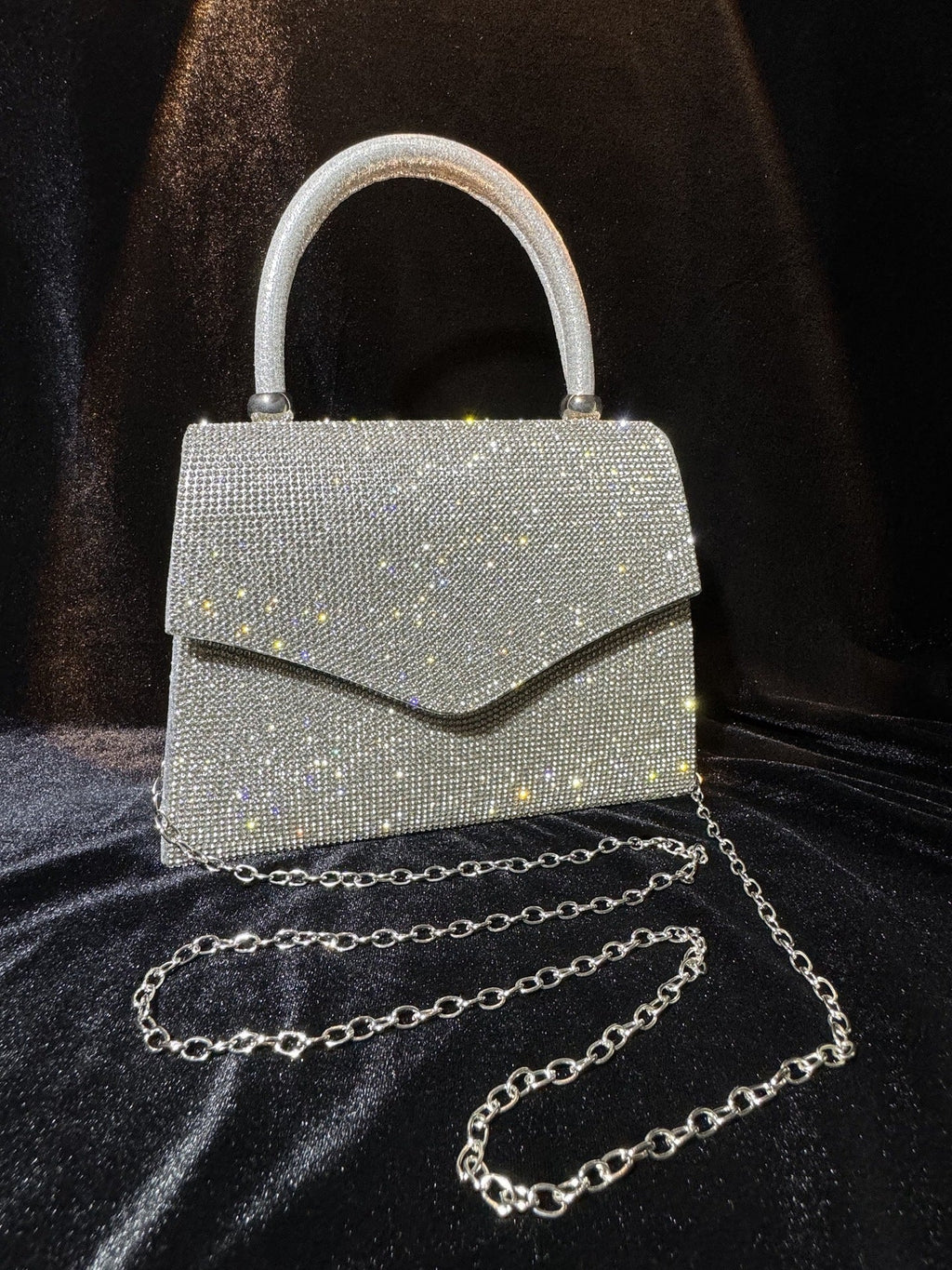 Silver rhinestone evening clutch bag