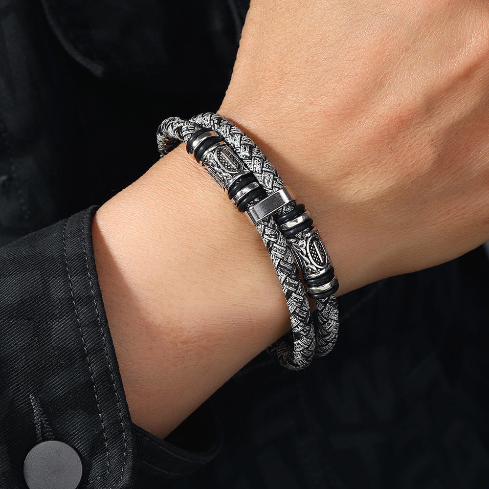 Men’s Retro Beaded Alloy Bracelet product view 3
