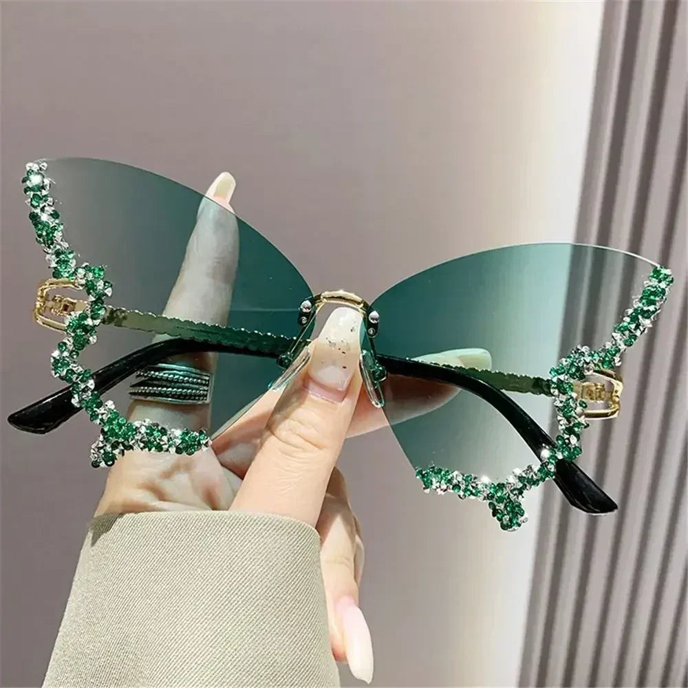 Oversized rhinestone butterfly sunglasses detail view