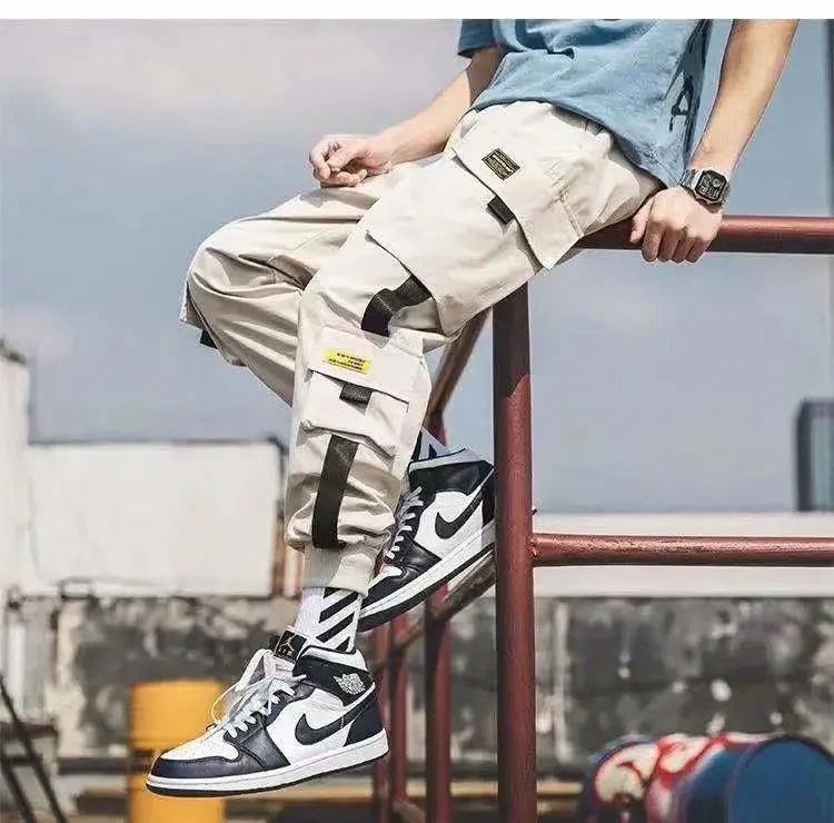 Green cargo joggers for men, full-length product view