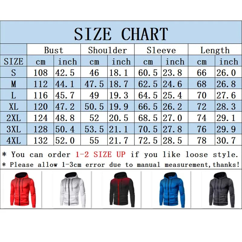 Men’s Polka-Dot Zip-Up Hoodie size chart