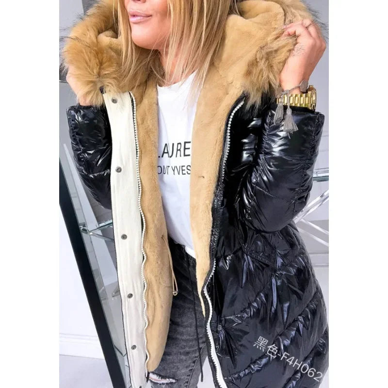 Long puffer jacket with plush faux-fur collar - alternate view