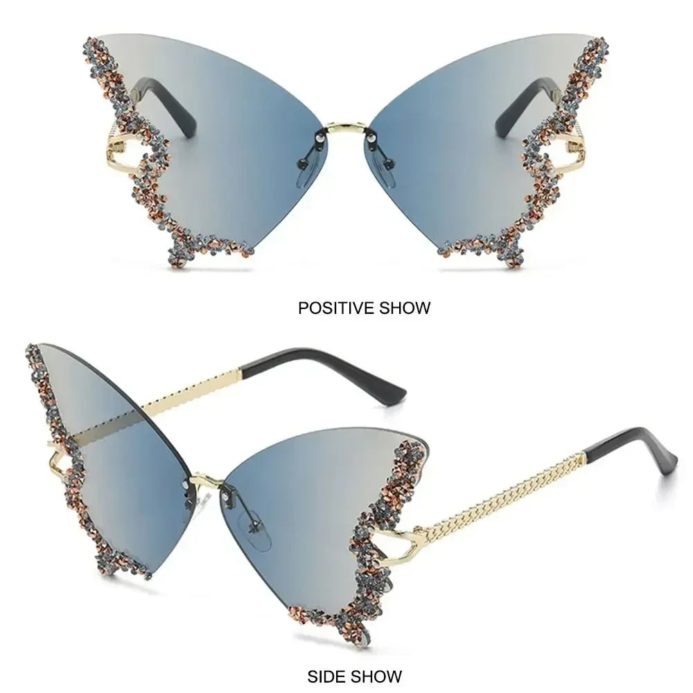 Oversized crystal butterfly sunglasses detail