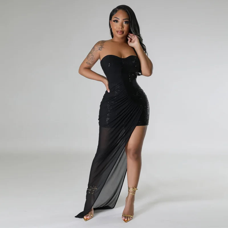 Women's sequin tube-top split dress by SHOMICOBOUTIQUE – view 2