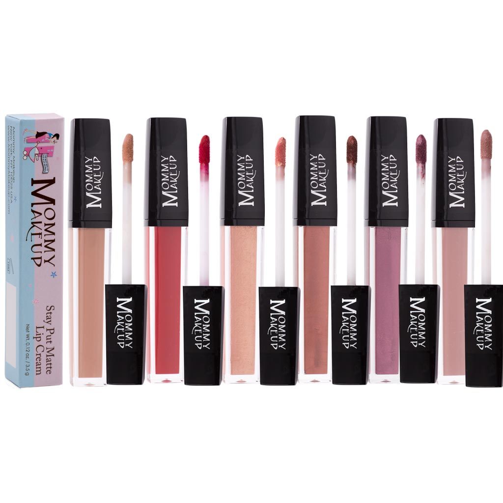 Mommy Makeup Stay Put Matte Lip Cream collection display