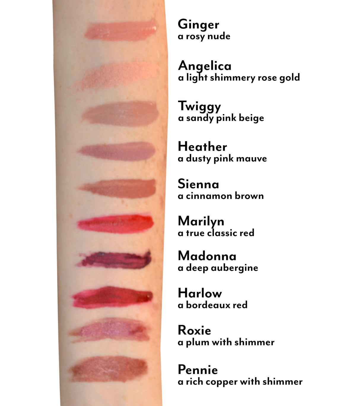 Mommy Makeup matte lip cream shade swatches including Pennie
