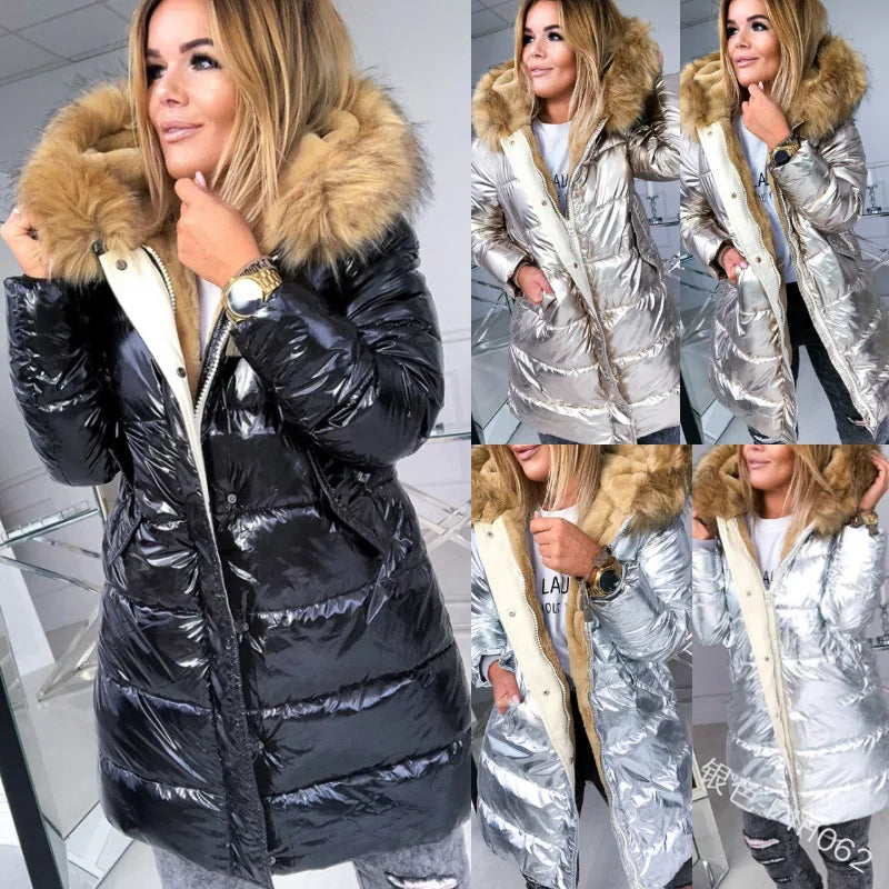 Long puffer jacket - collar and upper-body detail