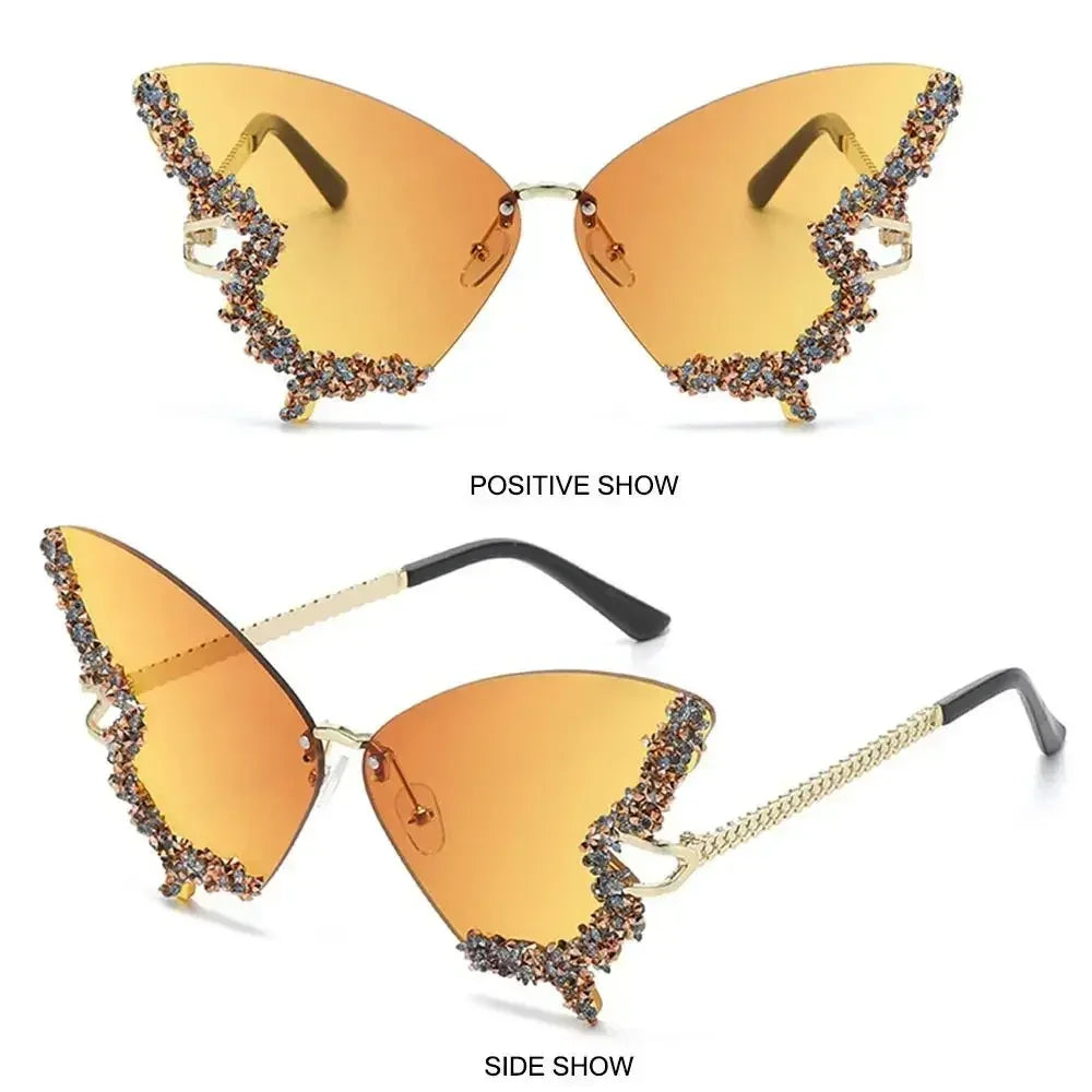 Oversized butterfly sunglasses with crystal embellishment