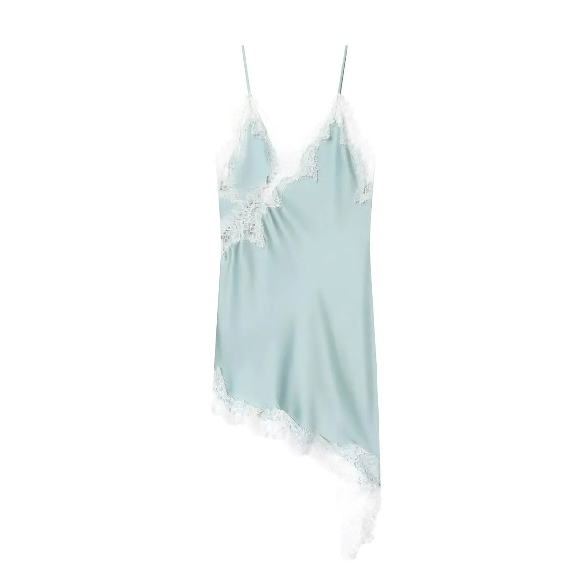Satin Lace Slip Mini Dress lace and asymmetrical detail