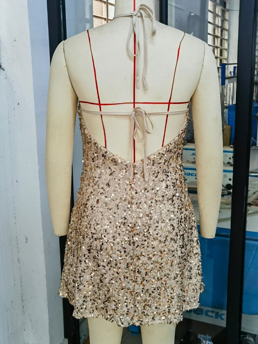 Champagne sequin halter mini dress by Femstylo – view 13