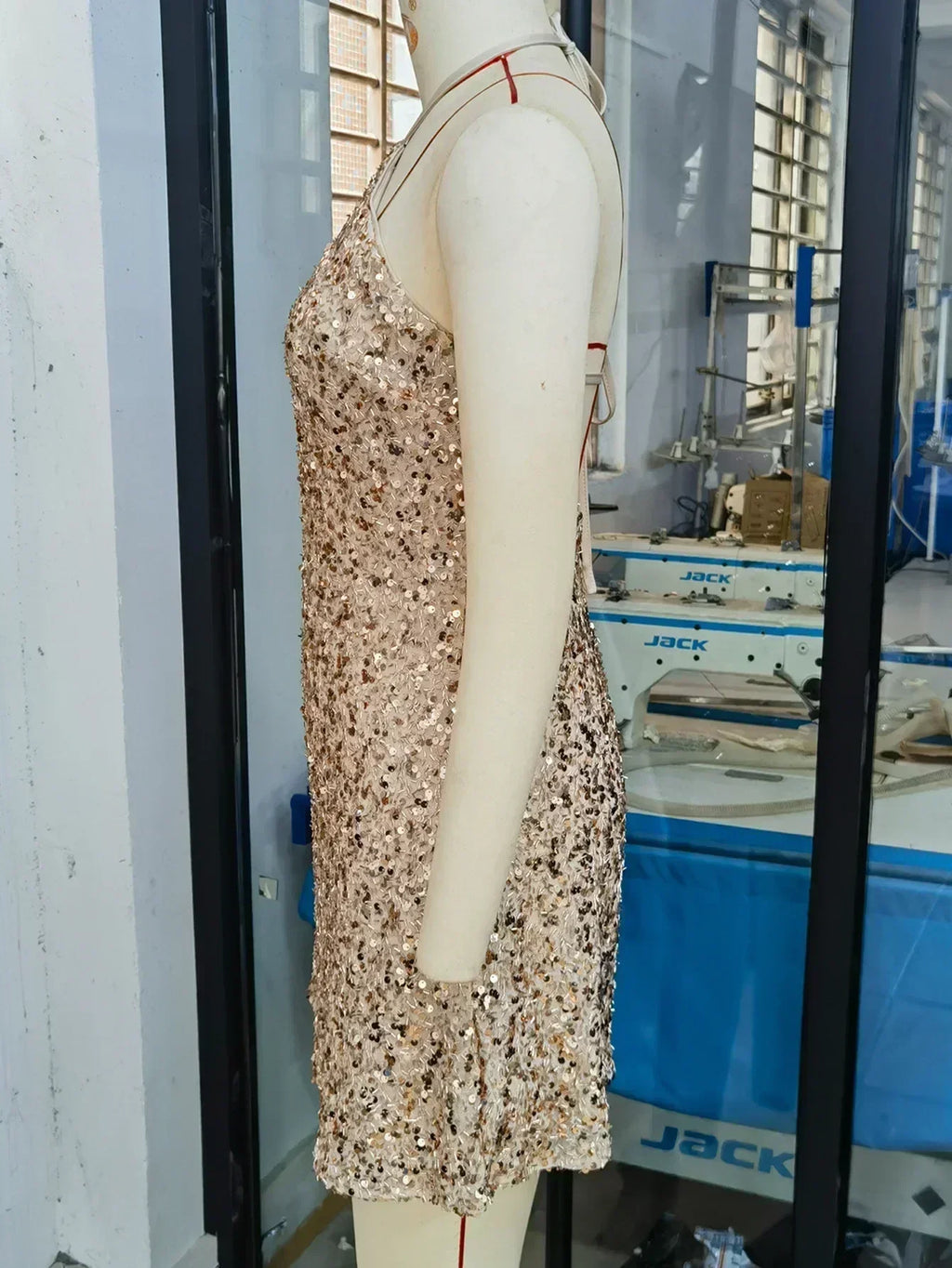 Champagne sequin halter mini dress by Femstylo – view 12