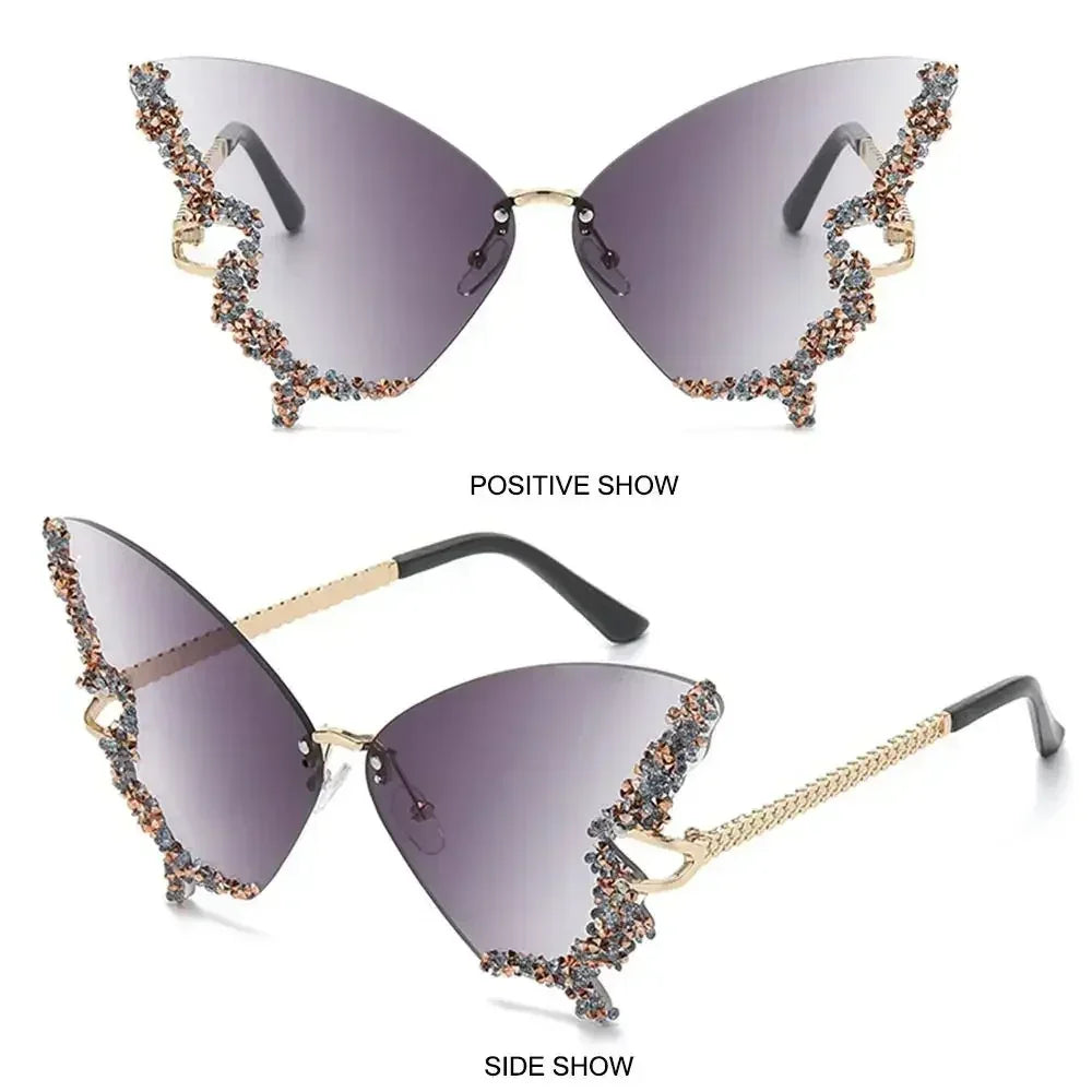 Butterfly sunglasses rhinestone frame close-up