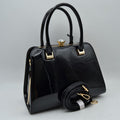 Patent frame satchel handbag with pearl clasp — product image 1 (T3446 BK)