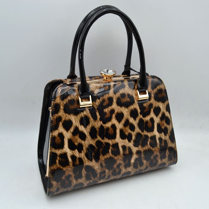 Patent frame satchel handbag with pearl clasp — product image 9 (T3446 LEOPARD)