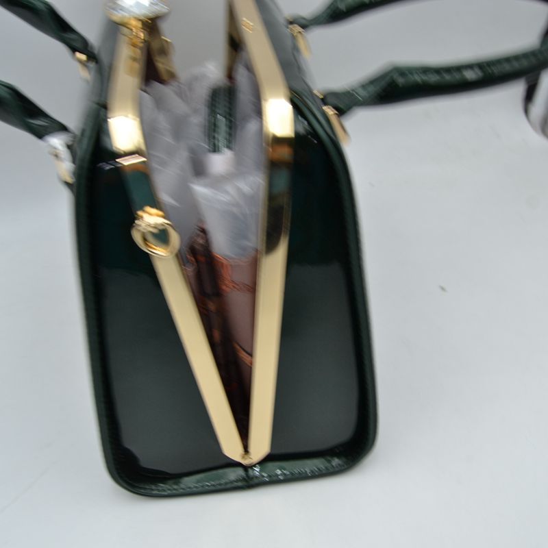 Patent frame satchel handbag with pearl clasp — product image 15 (T3446 OLV1)