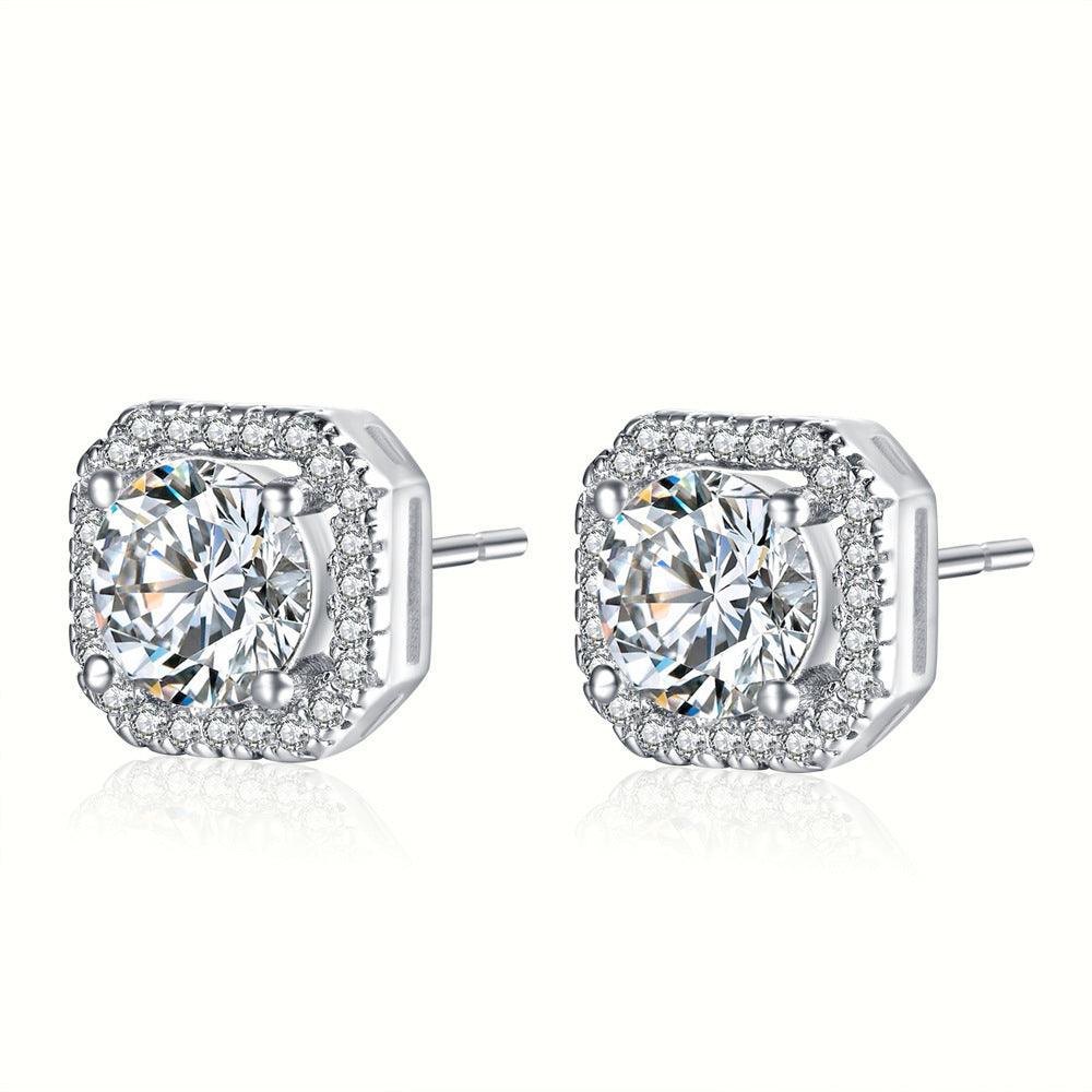 Katlyn crystal stud earrings with square cubic zirconia halo